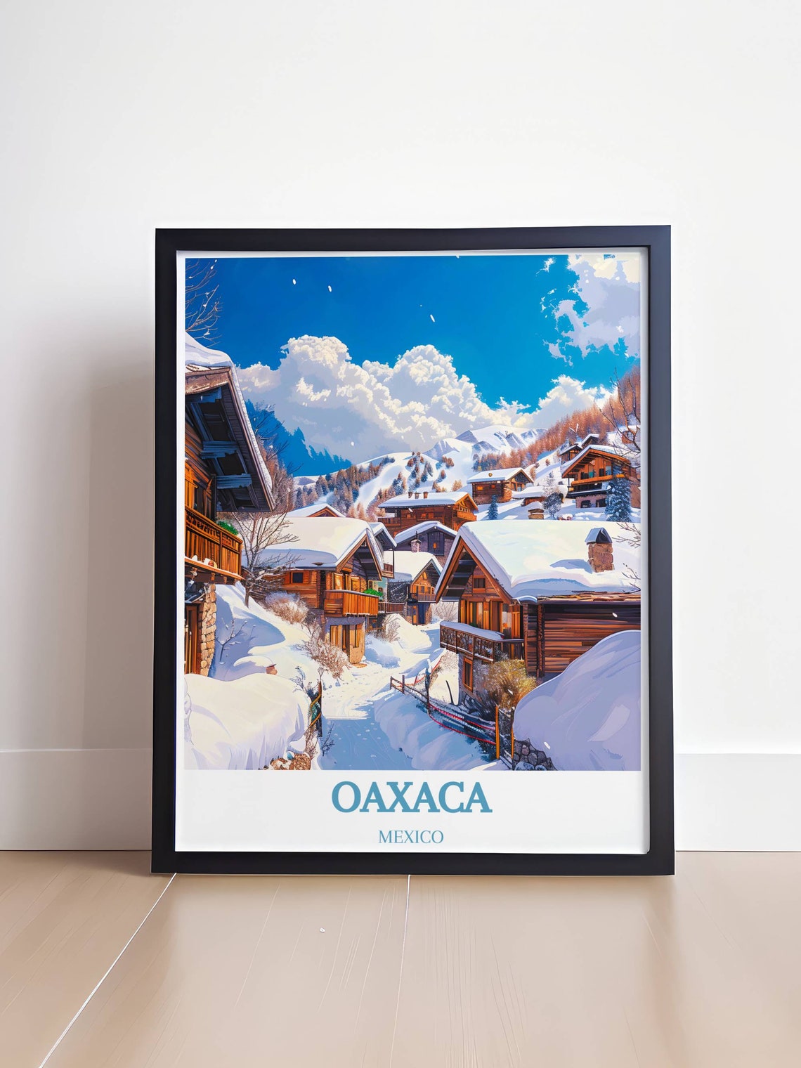 Oaxaca Mexico Snowy Alpine Mountain Village Winter Travel Poster - Image 4