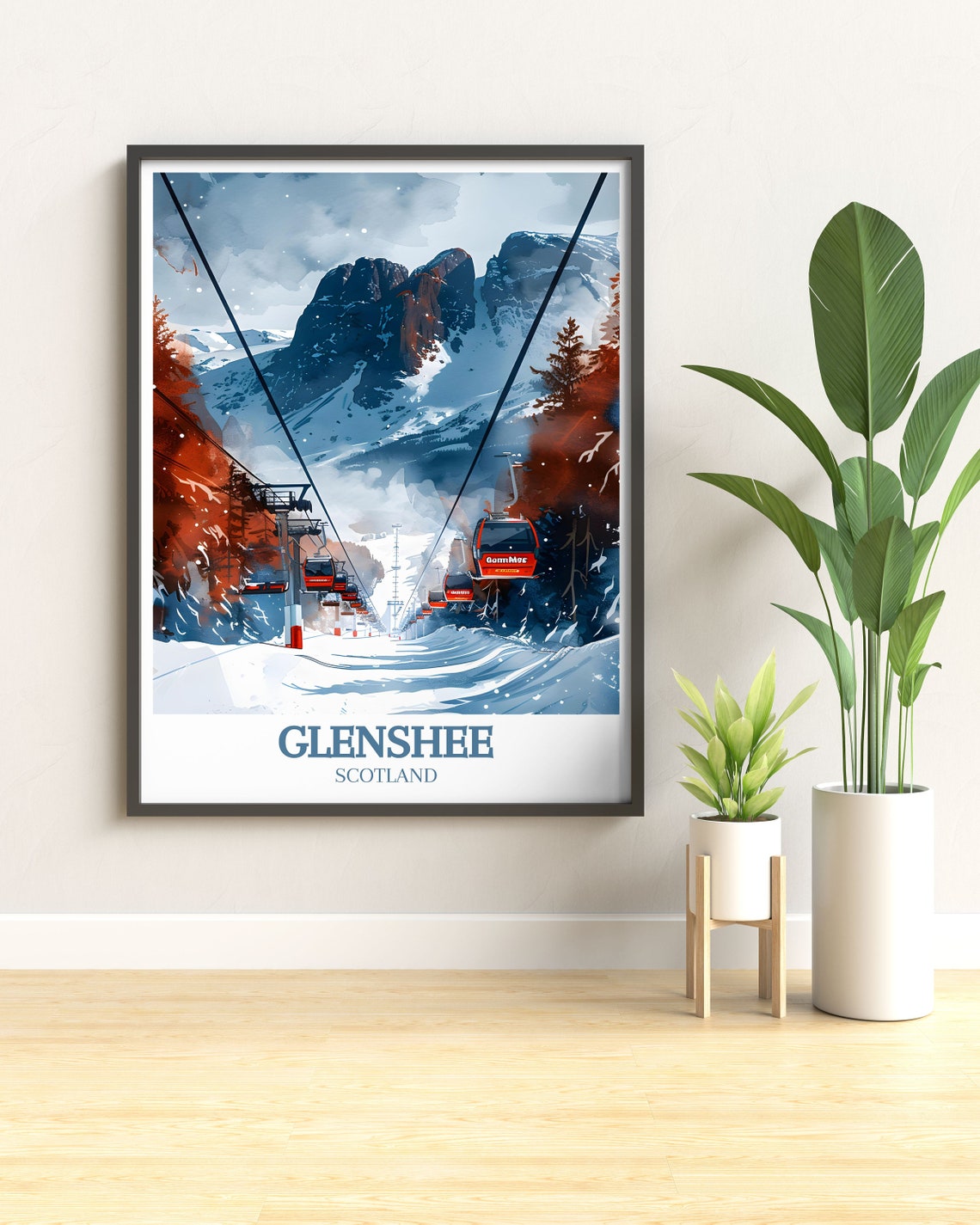 Glenshee Scotland Gondola Cabins Ascending Snowy Peak Poster - Image 3