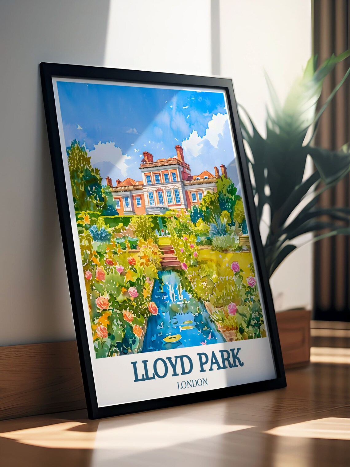 Lloyd Park London Watercolor Manor House Rose Pond Travel Poster - Image 3