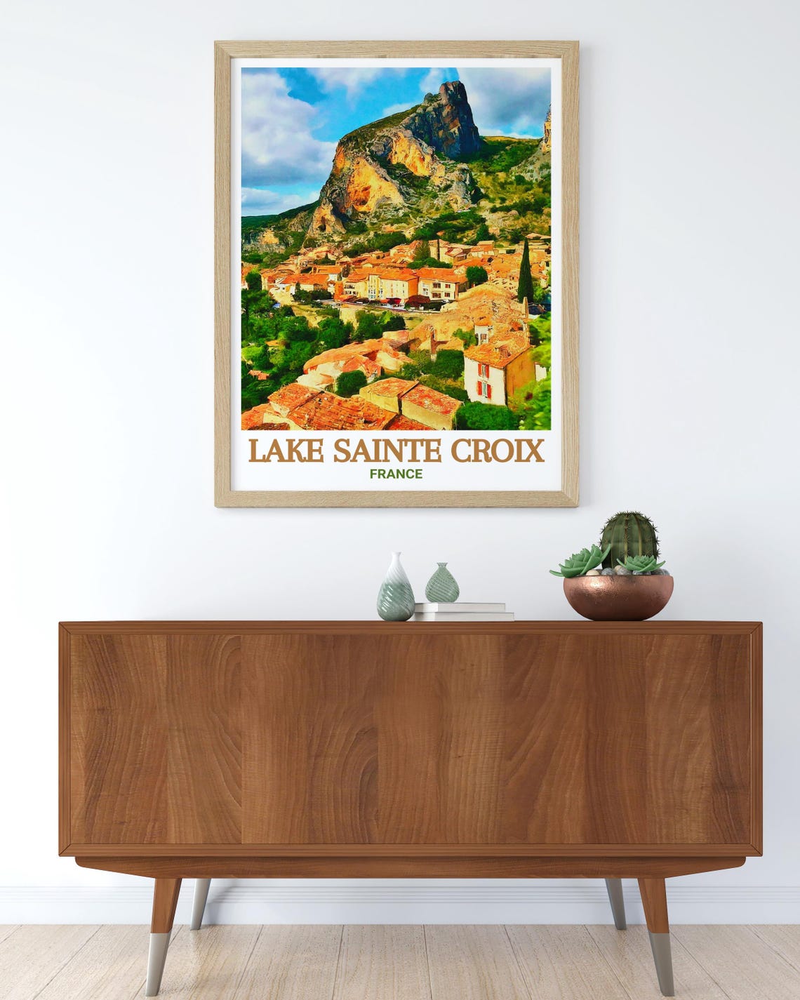 Lake Sainte Croix France Village Under Rocky Cliffs Travel Poster - Image 2