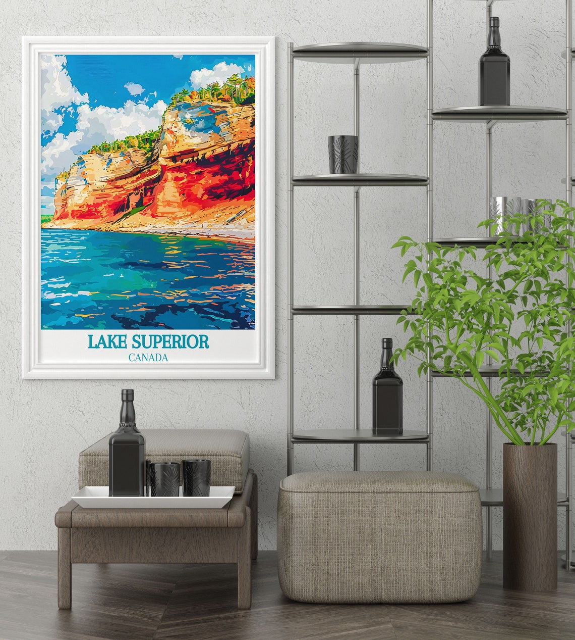 Lake Superior Canada Red Rock Cliffs Lakeshore Travel Poster - Image 3