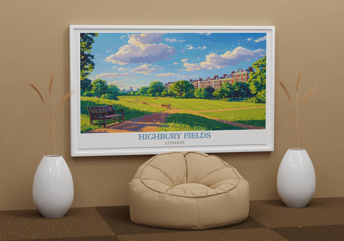 Highbury Fields London Wide Green Park With City Skyline Poster - Image 3