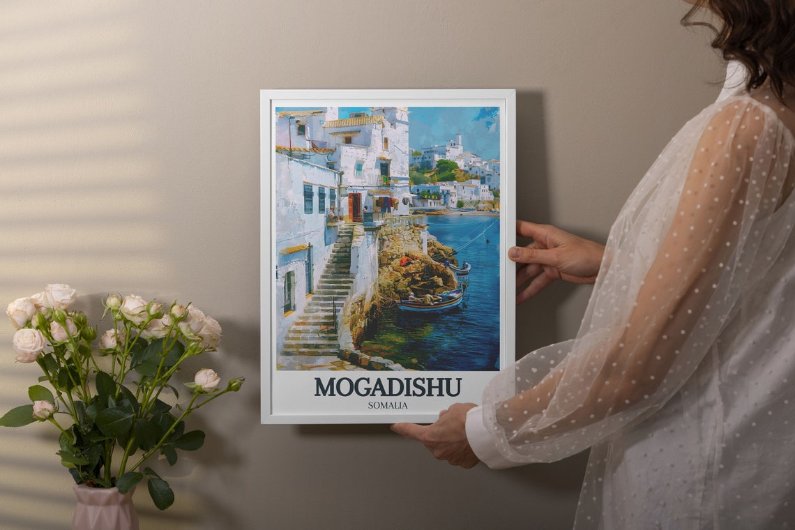 Mogadishu Somalia Whitewashed Coastal Harbor Old Town Travel Poster - Image 2