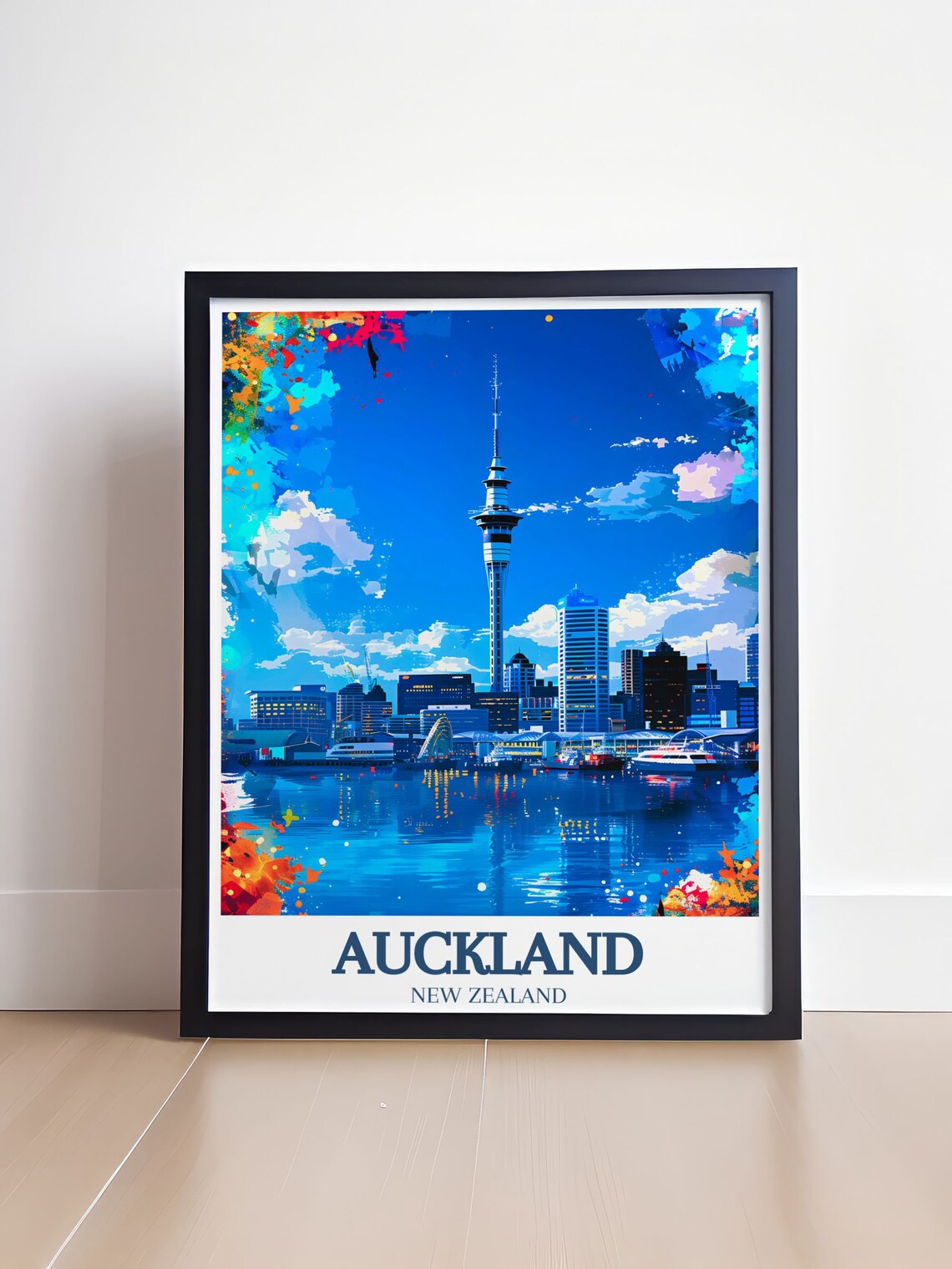 Auckland New Zealand Skyline Poster With Sky Tower At Night In Blue - Image 4