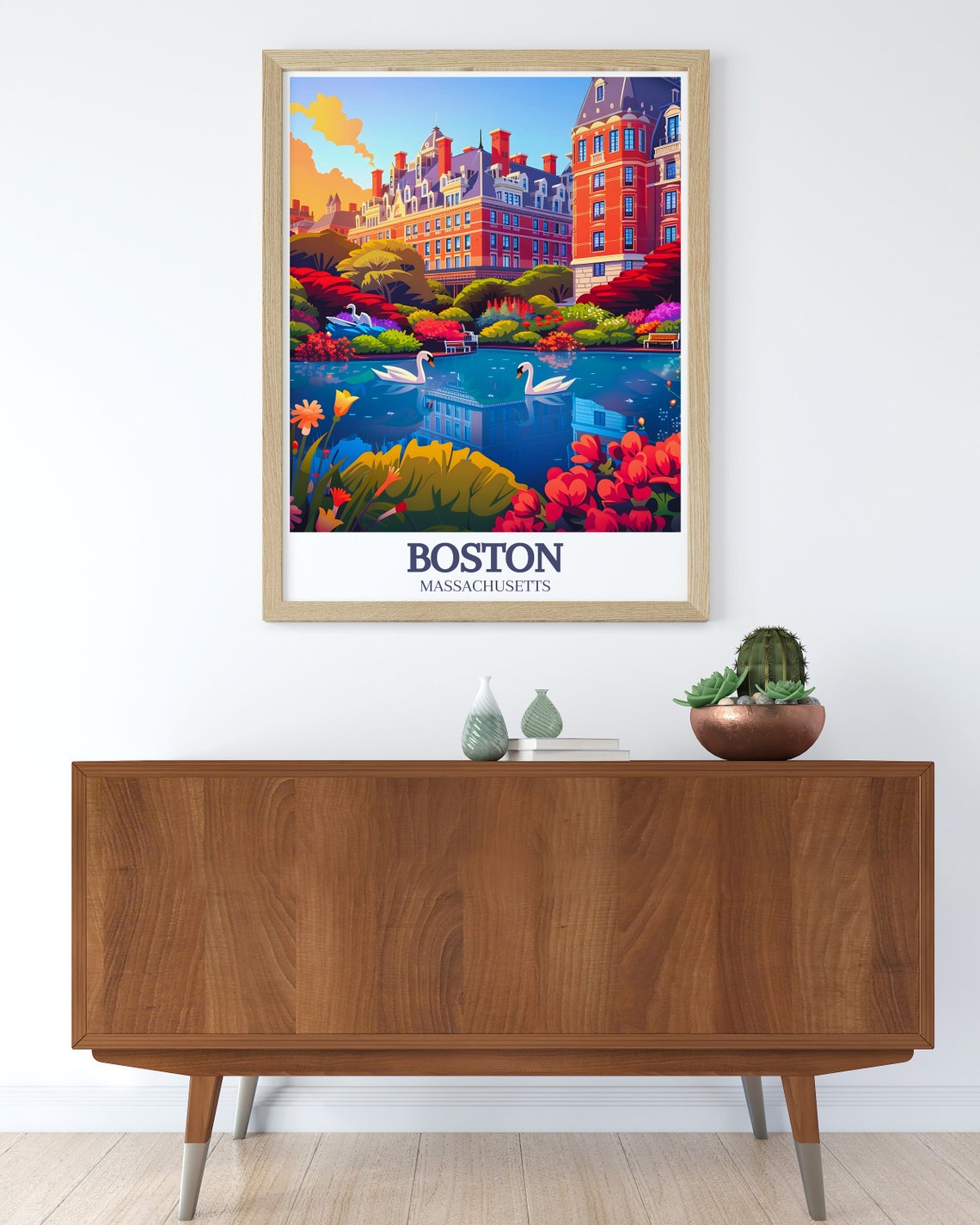Boston Public Garden Swans and City Blooms Massachusetts Poster - Image 3
