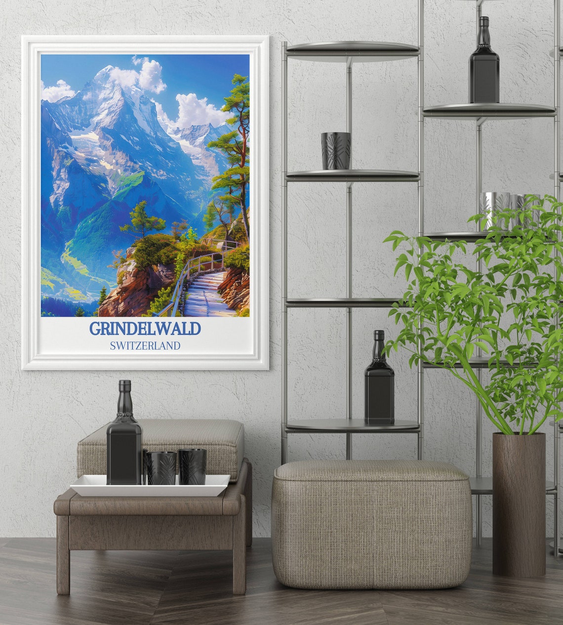 Grindelwald Switzerland Mountain Trail With Snowy Peak Poster - Image 2
