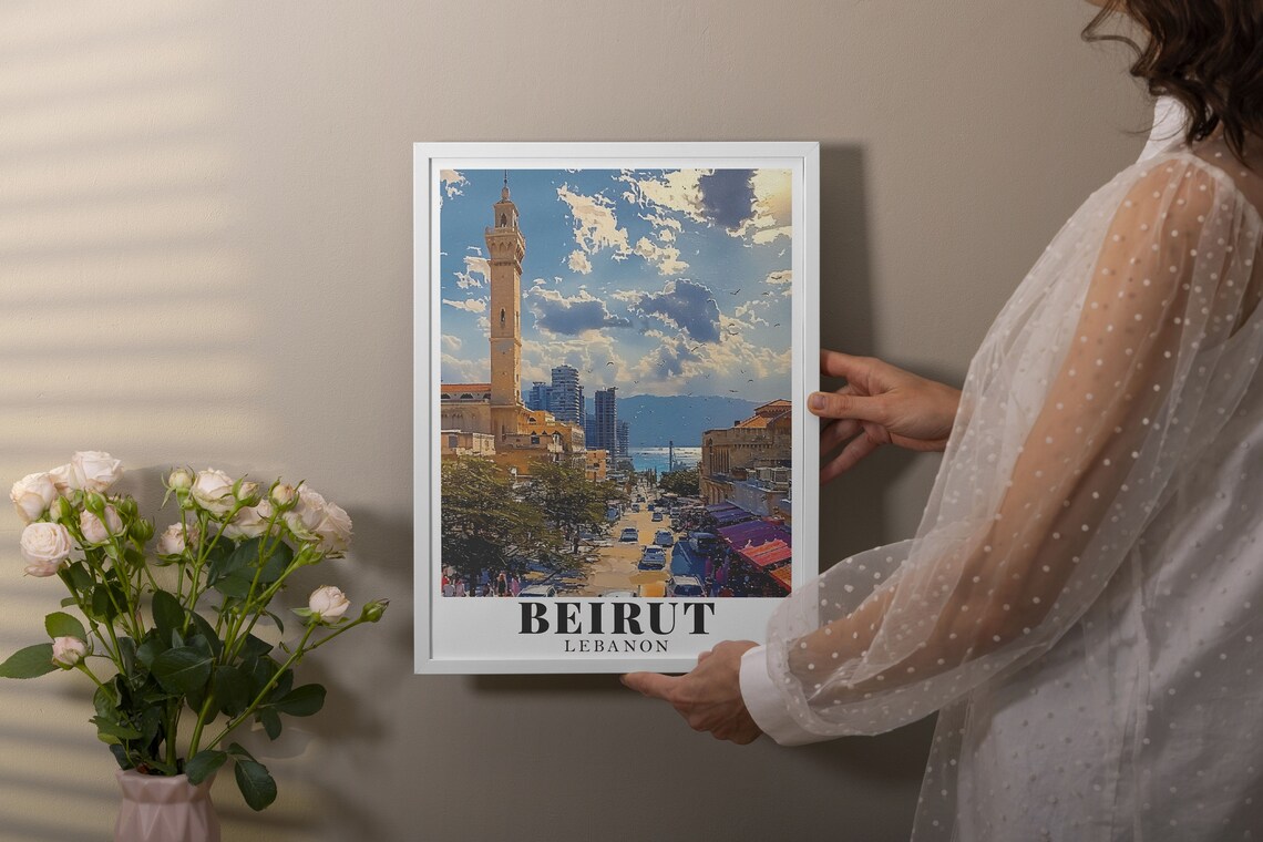 Beirut Lebanon Golden Mosque Harbor Cityscape Blue Sky Travel Poster - Image 4