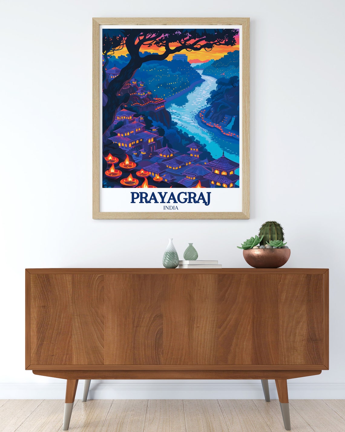Prayagraj India Diwali Night Temple Lights River Scene Poster - Image 2