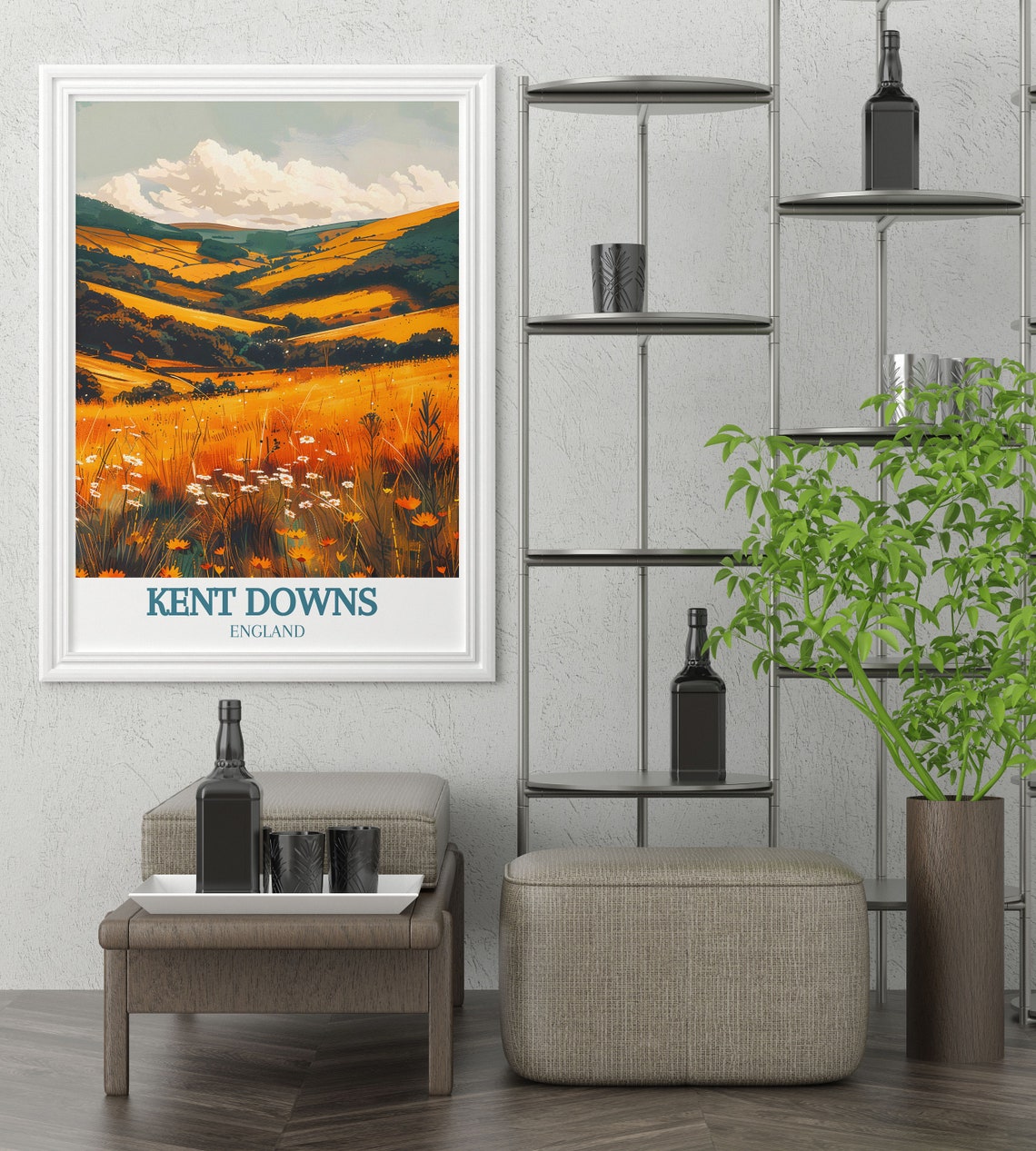 Kent Downs England Golden Wildflower Meadow Hills Autumn Poster - Image 2