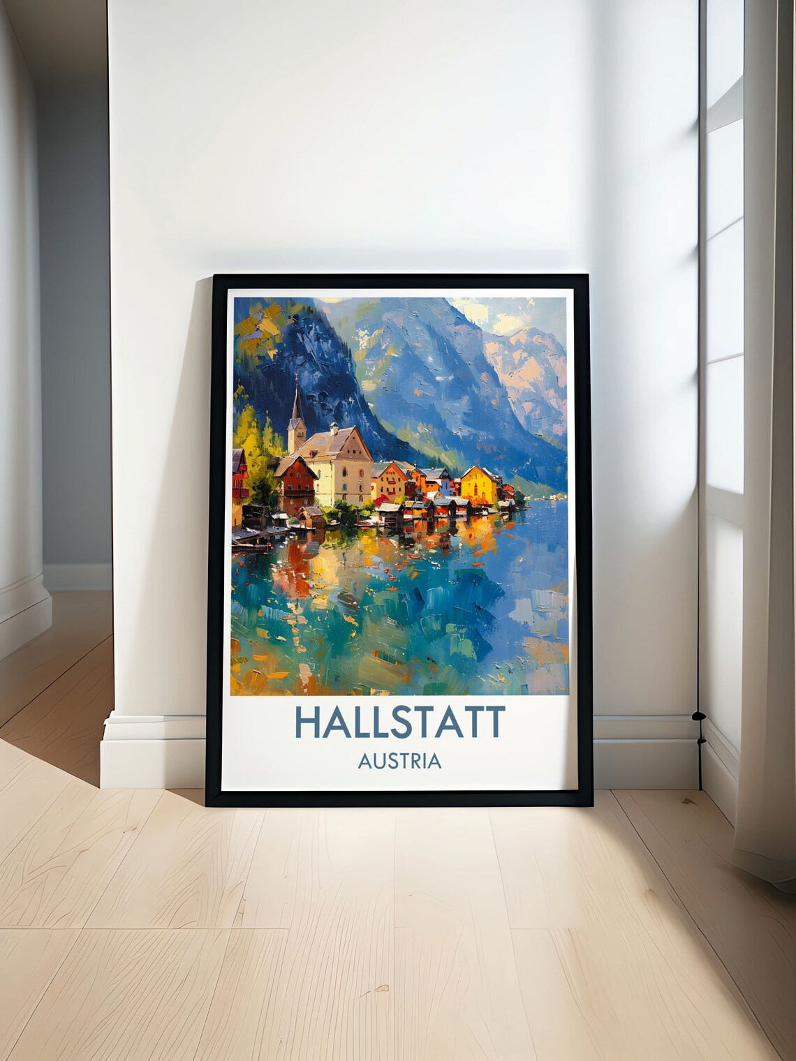 Hallstatt Austria Lakeside Village Painterly Impression Poster