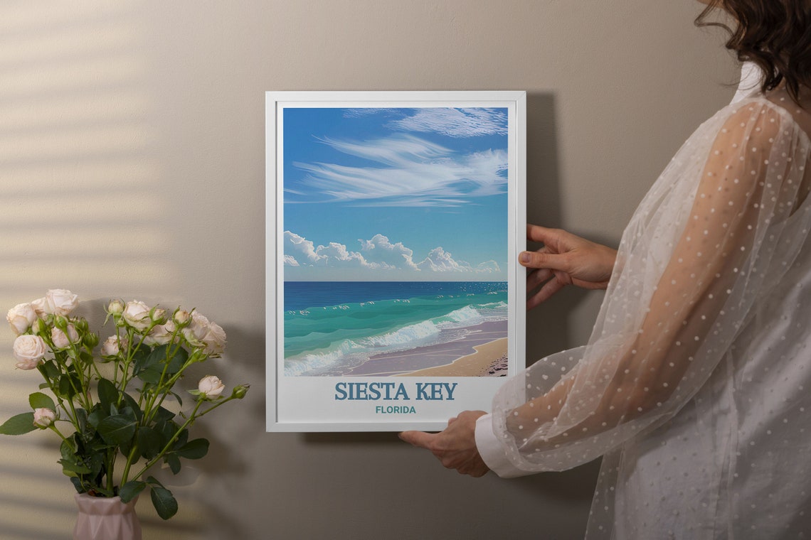 Siesta Key Florida Turquoise Waves Dramatic Clouds Beach Travel Poster - Image 3