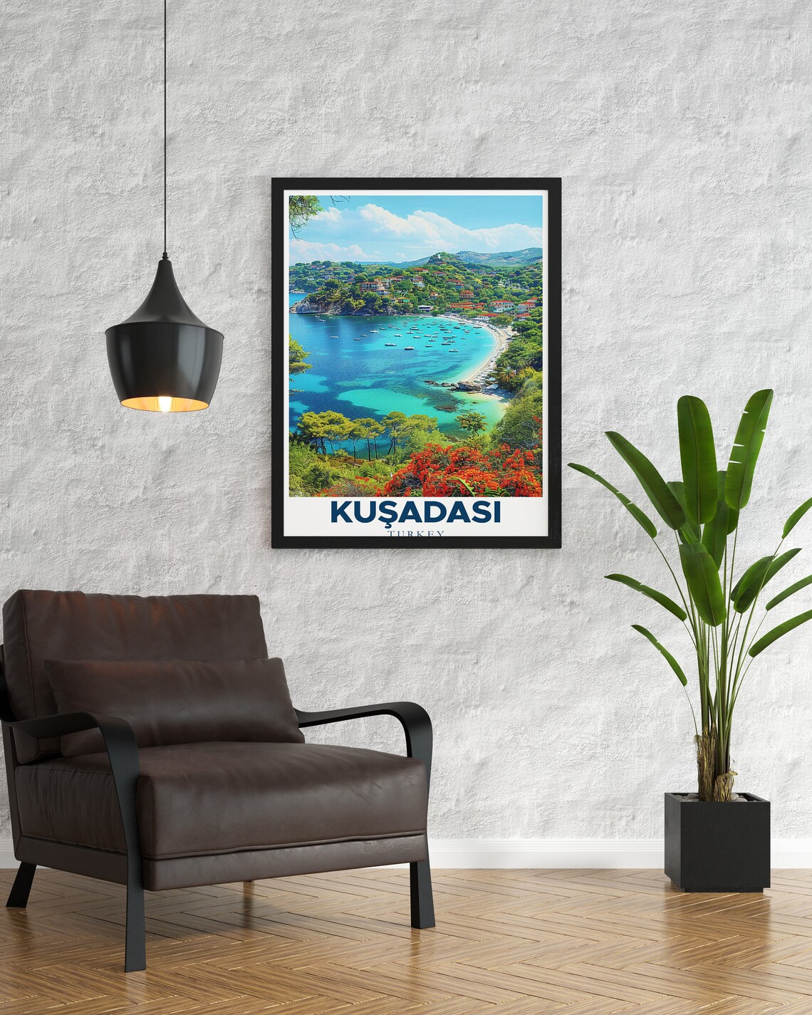 Kusadasi Bay Turquoise Water Boats Coastline Travel Art Poster - Image 2