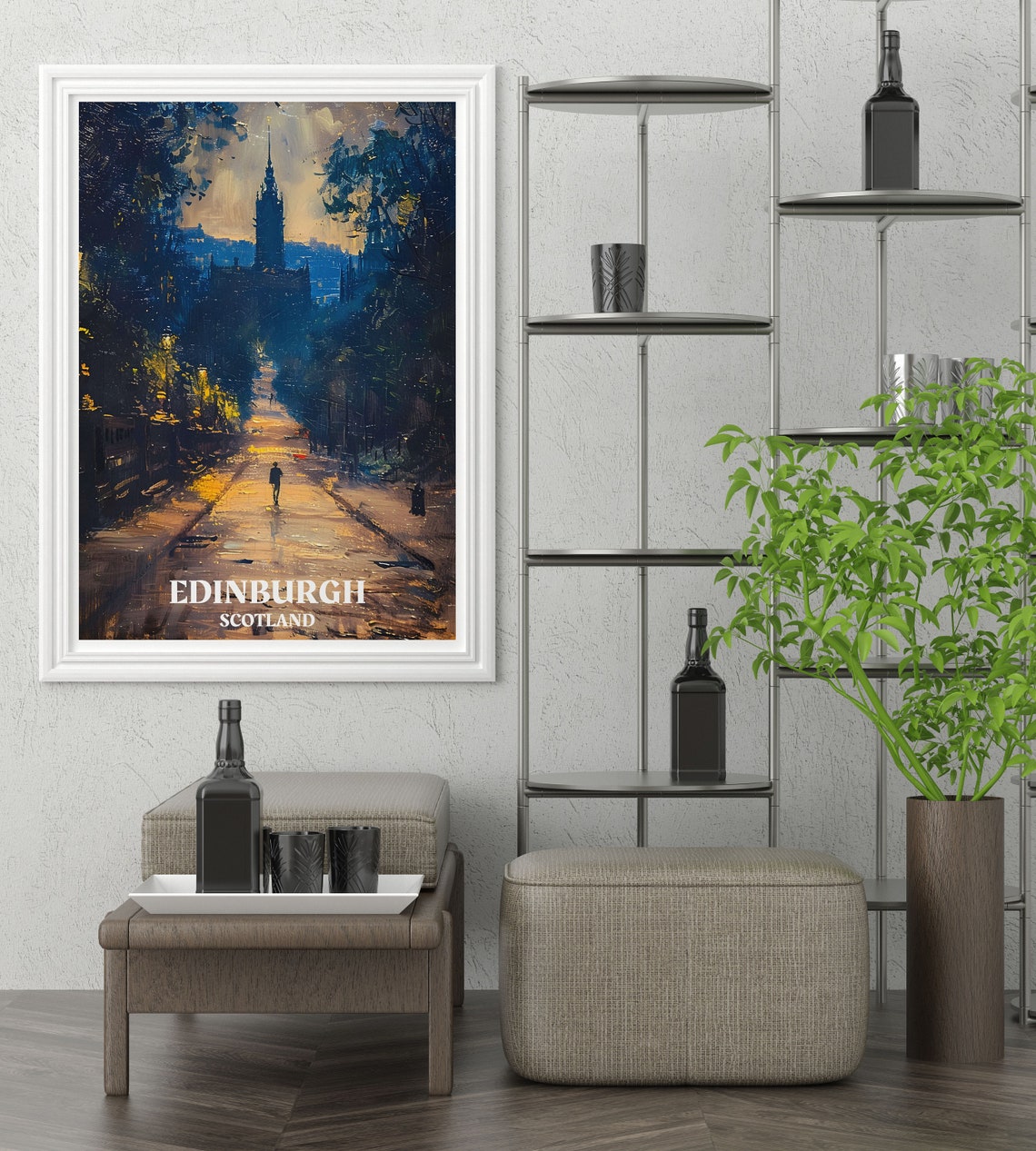 Edinburgh Rainy Night Street Clock Tower Scotland City Poster - Image 2