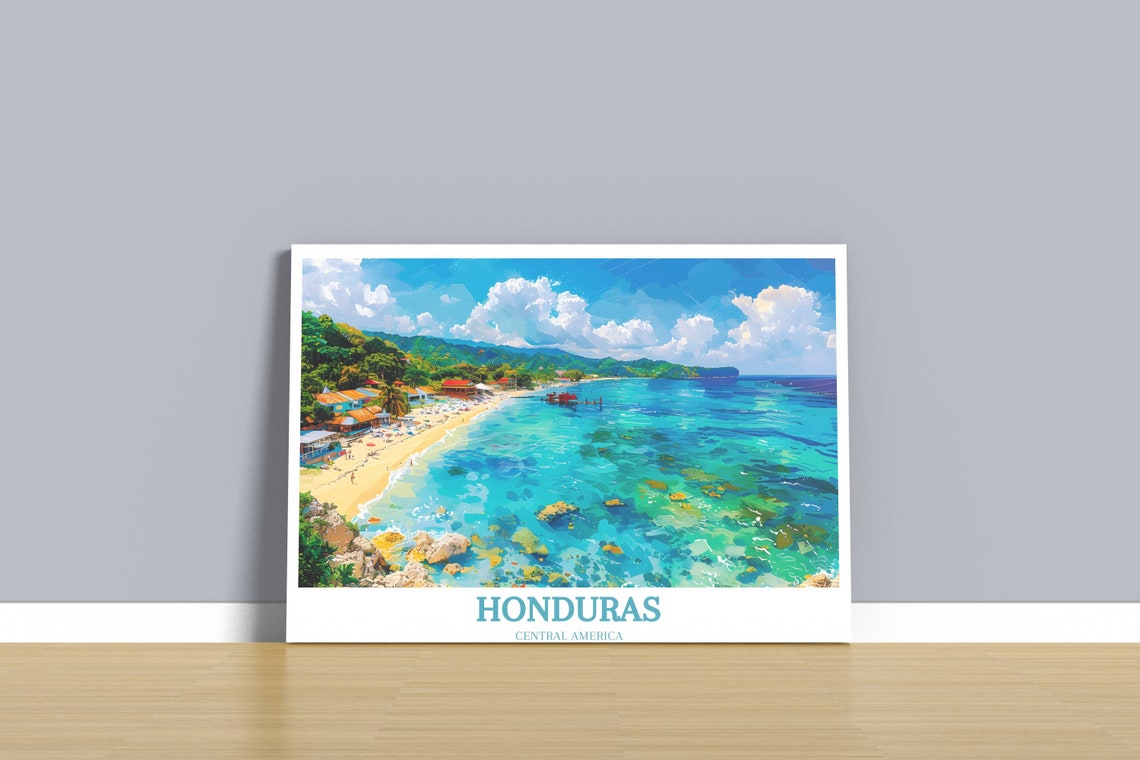Honduras Central America Turquoise Bay Beach Travel Poster Scene - Image 3