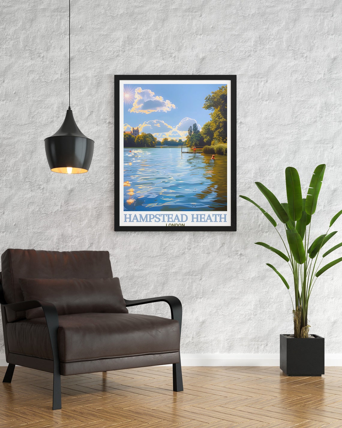 Hampstead Heath London Swimming Pond Summer Day Scene Poster - Image 3