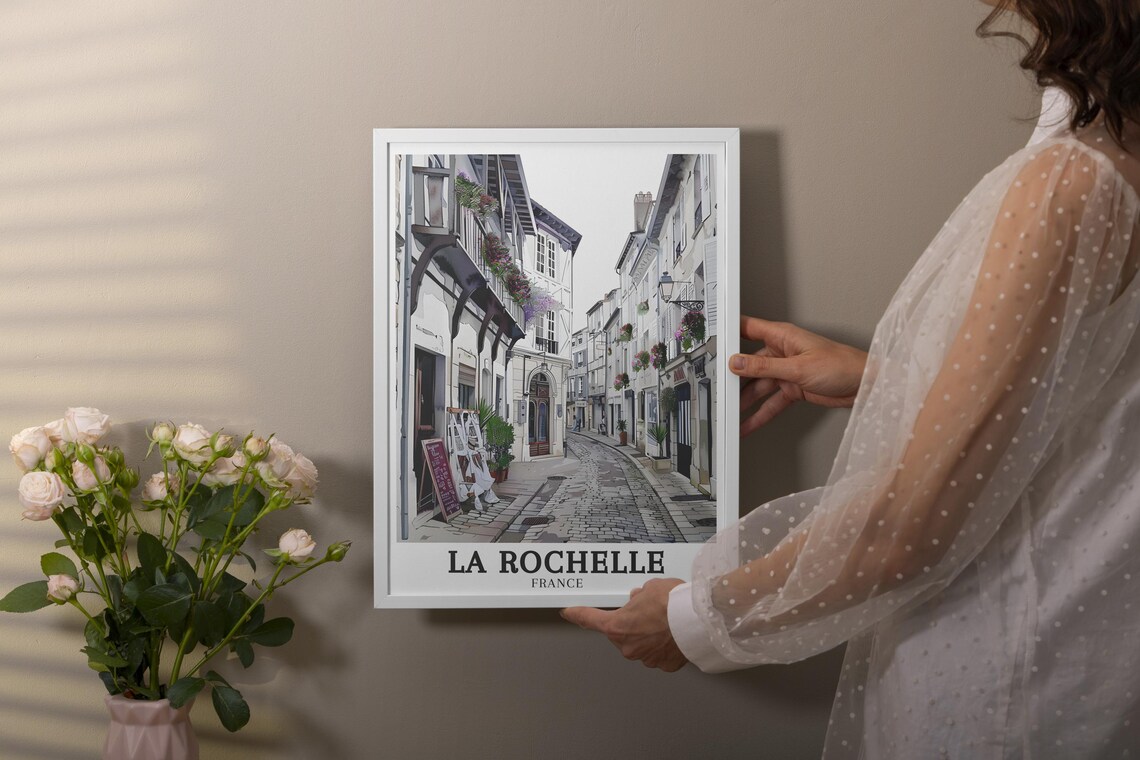 La Rochelle France Cobblestone Old Town Street Travel Poster - Image 3