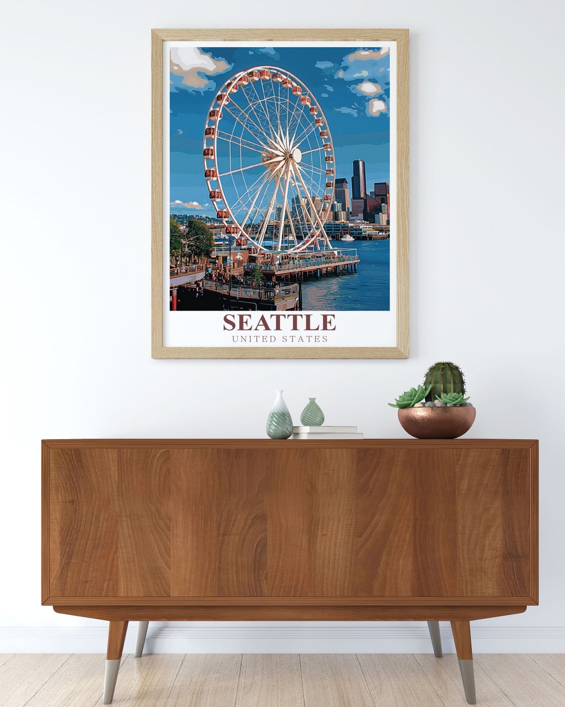 Seattle Great Wheel Waterfront Pier City Skyline Travel Poster - Image 3