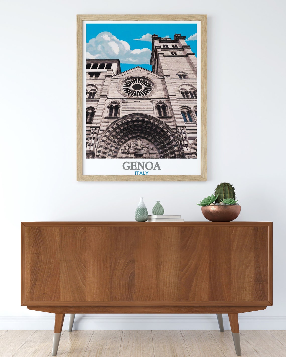 Genoa Cathedral Gothic Facade Rose Window Italy Travel Poster - Image 2
