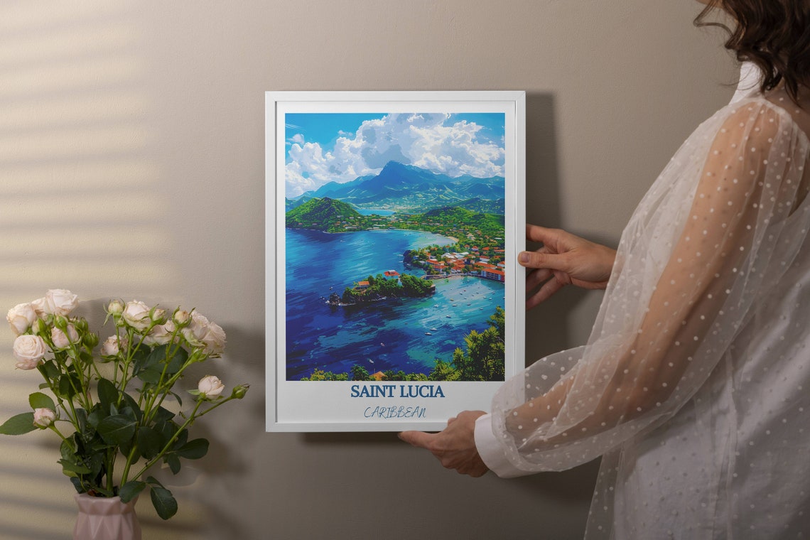 Soufriere Bay Aerial View With Mountains Saint Lucia Caribbean Poster - Image 4