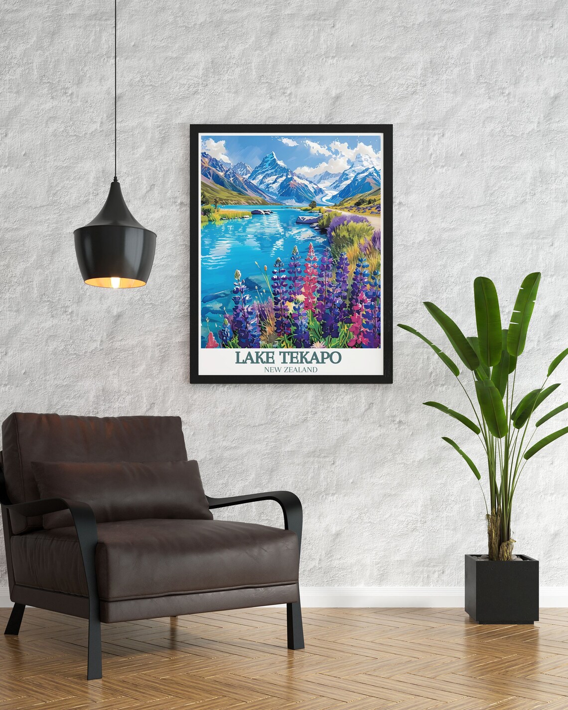 Lake Tekapo New Zealand Turquoise Lake With Purple Lupins Poster - Image 3