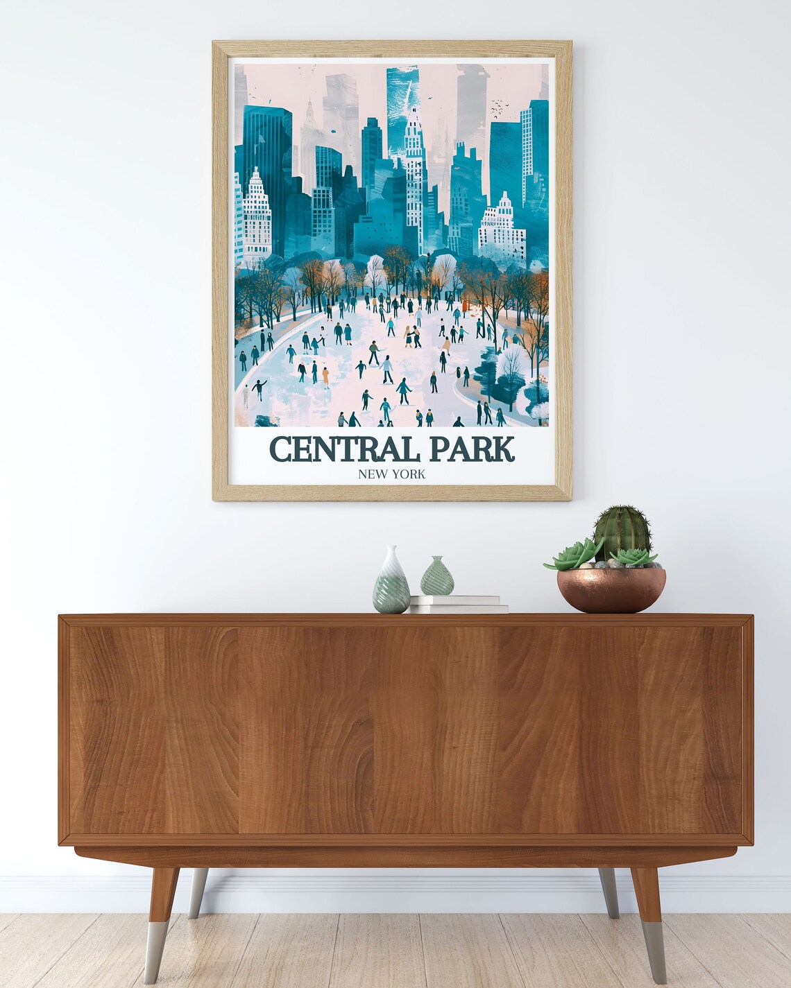 Central Park Ice Skating Rink Winter Manhattan Skyline Poster - Image 3