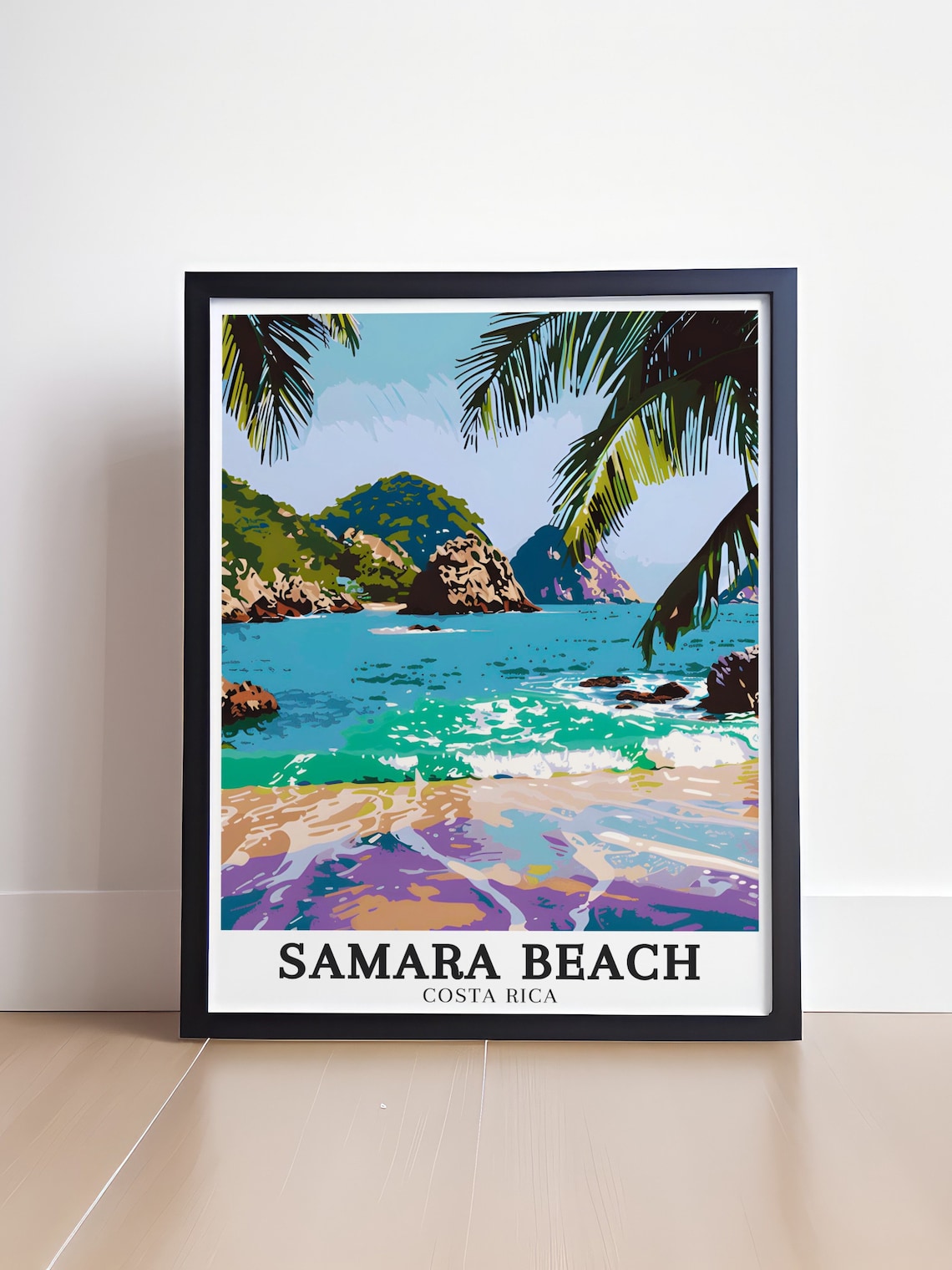 Samara Beach Costa Rica Turquoise Waves Rocky Islets Palm Poster - Image 4