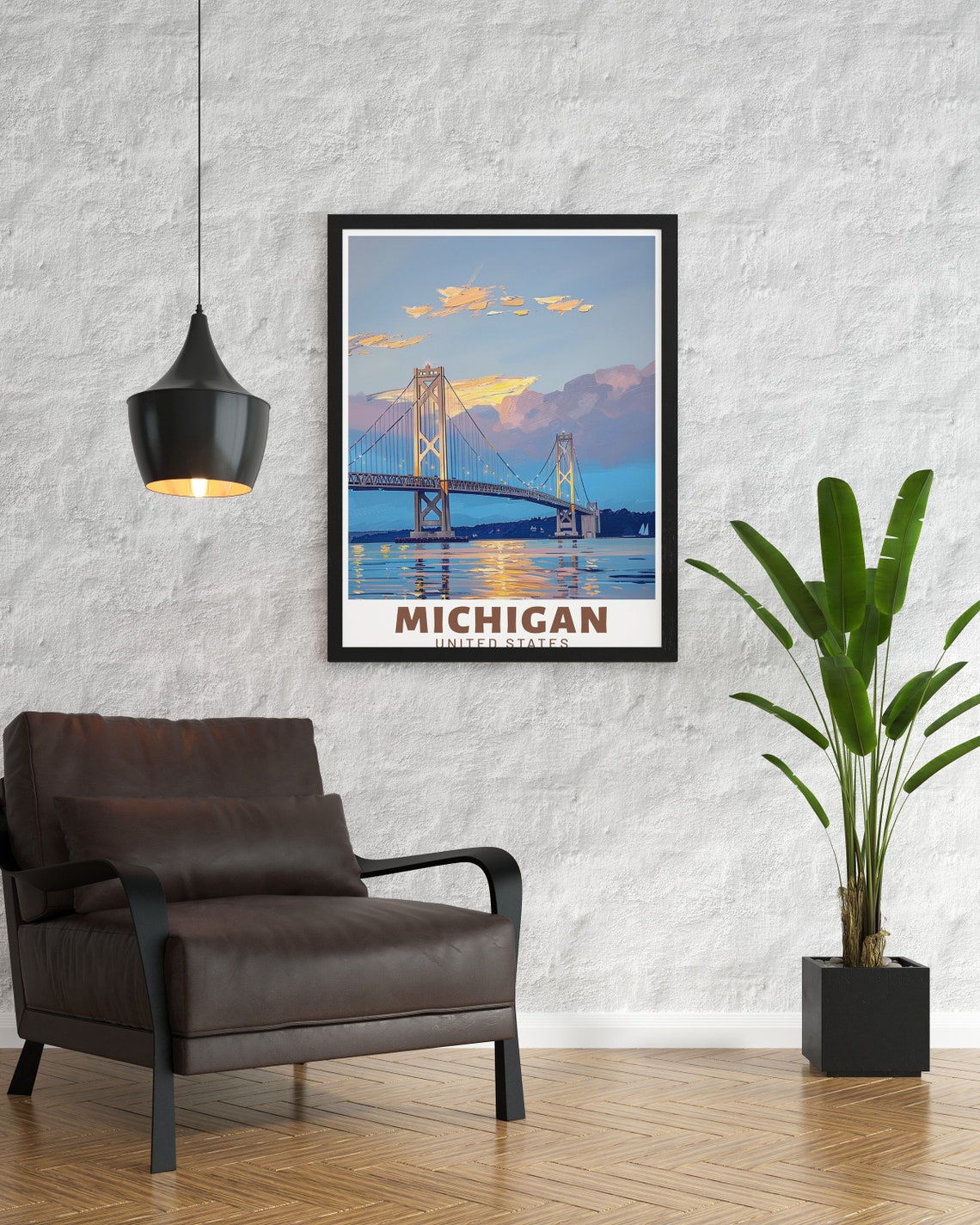 Mackinac Bridge Michigan Evening Dusk Crossing Night Sky Poster - Image 3