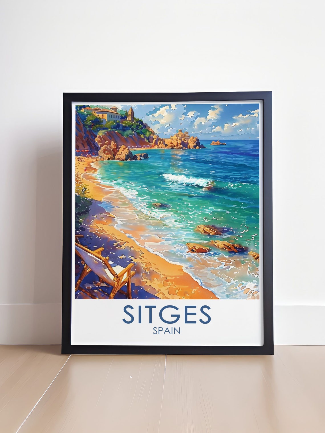 Sitges Spain Beach Turquoise Waves Golden Sand Coastal Travel Poster - Image 4