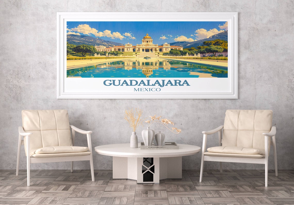 Guadalajara Mexico Reflecting Pool Palace Garden City View Poster - Image 2