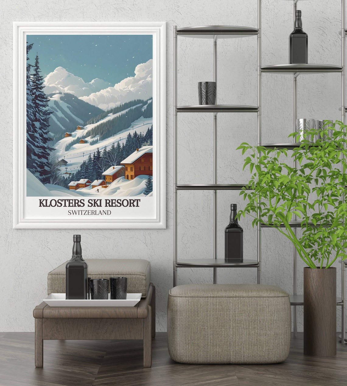 Klosters Ski Resort Snowy Alpine Slopes and Chalets Switzerland Poster - Image 2