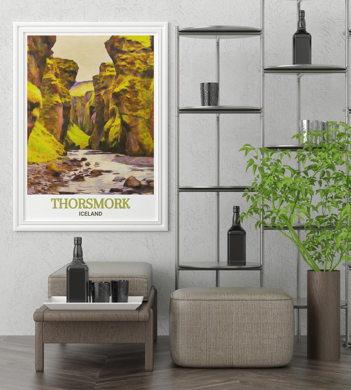 Thorsmork Iceland Mossy Green Rock Canyon River Bend Travel Poster - Image 2
