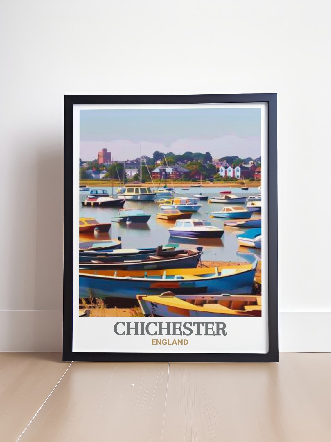 Chichester England Harbour Boats Colorful Marina Scene Poster - Image 4