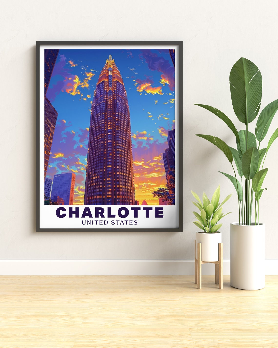 Charlotte Travel Print Bank Of America Corporate Center Art Iconic North Carolina Skyline Bank Of America Corporate Center Poster - Image 2