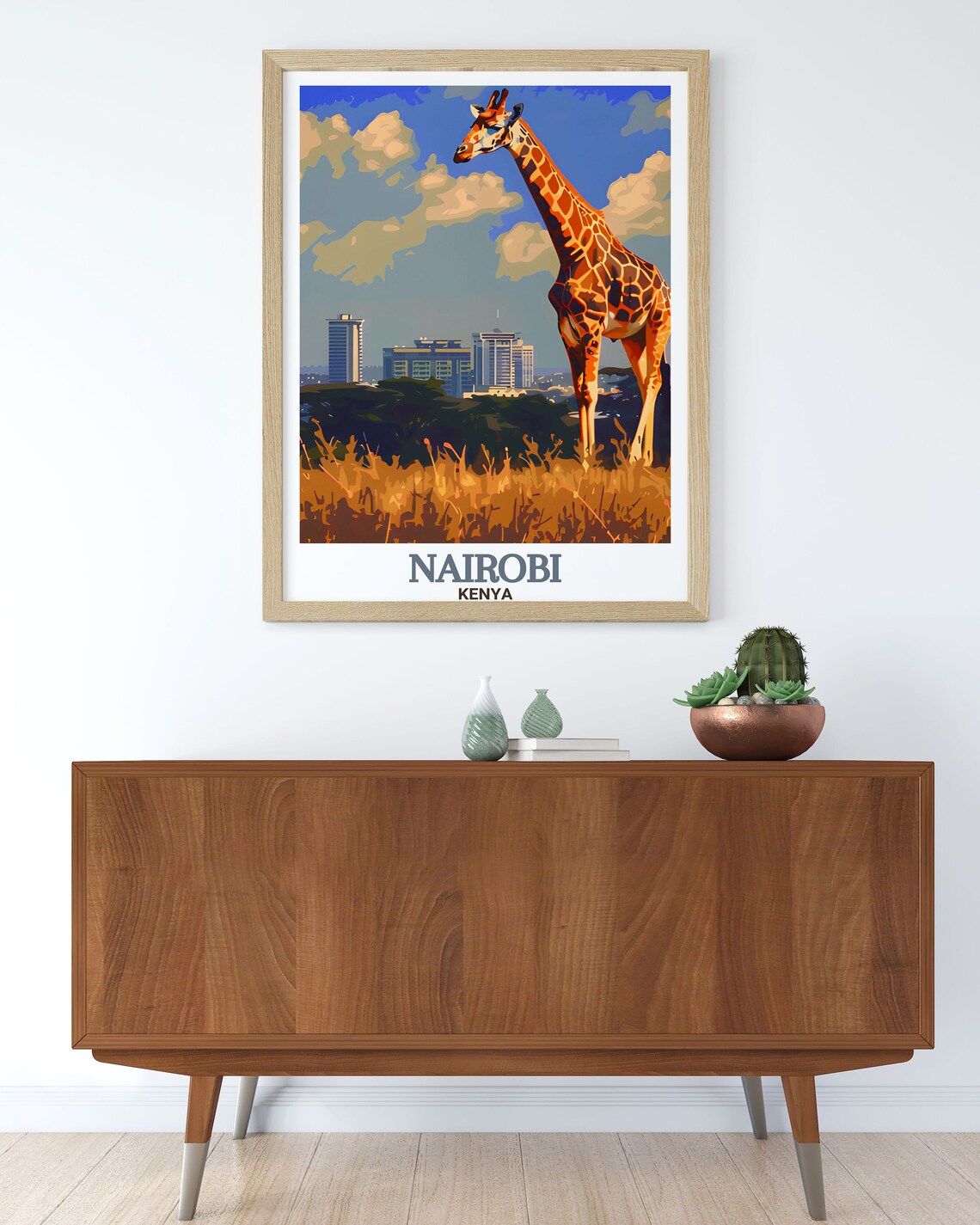 Nairobi Kenya Giraffe Before City Skyline Safari Travel Poster - Image 3