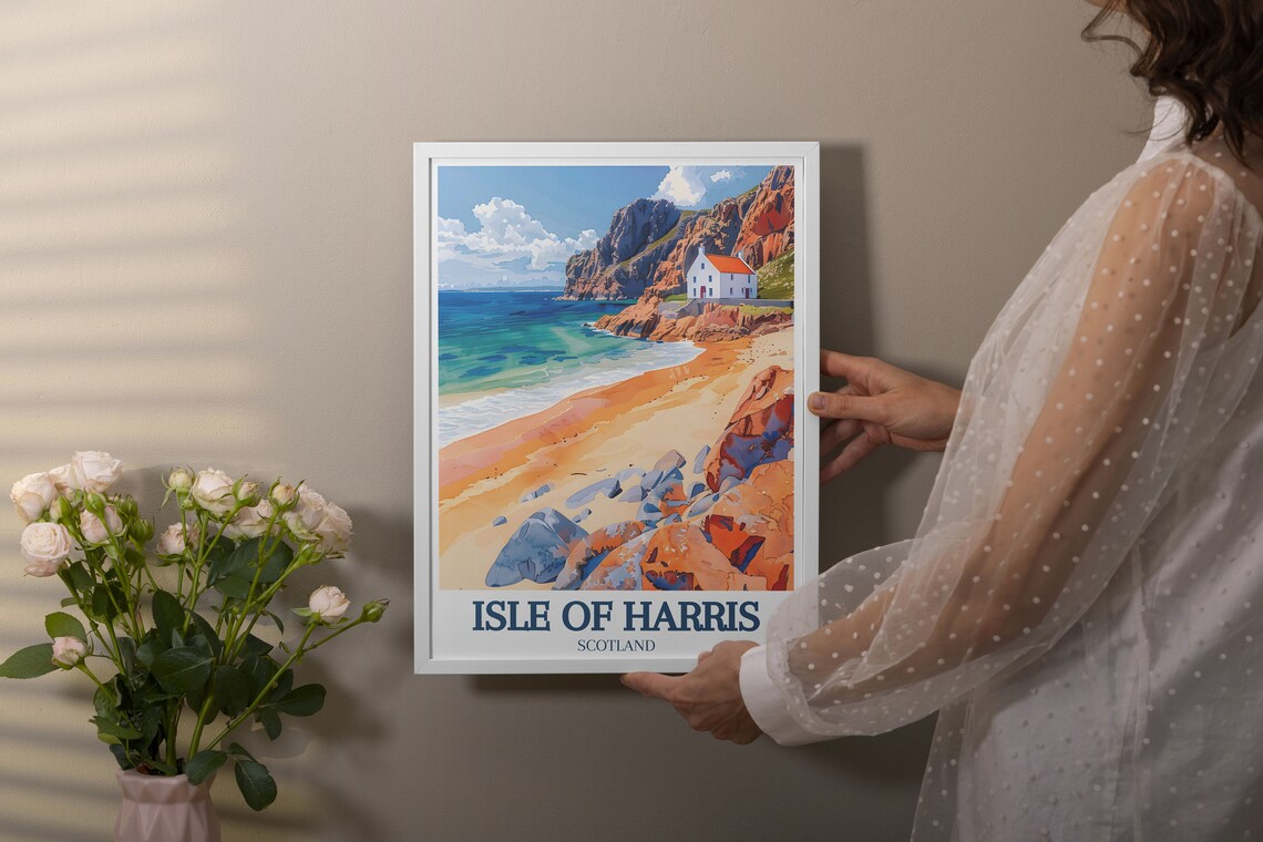 Isle Of Harris White Cottage Beside Rocky Beach Scotland Poster - Image 2