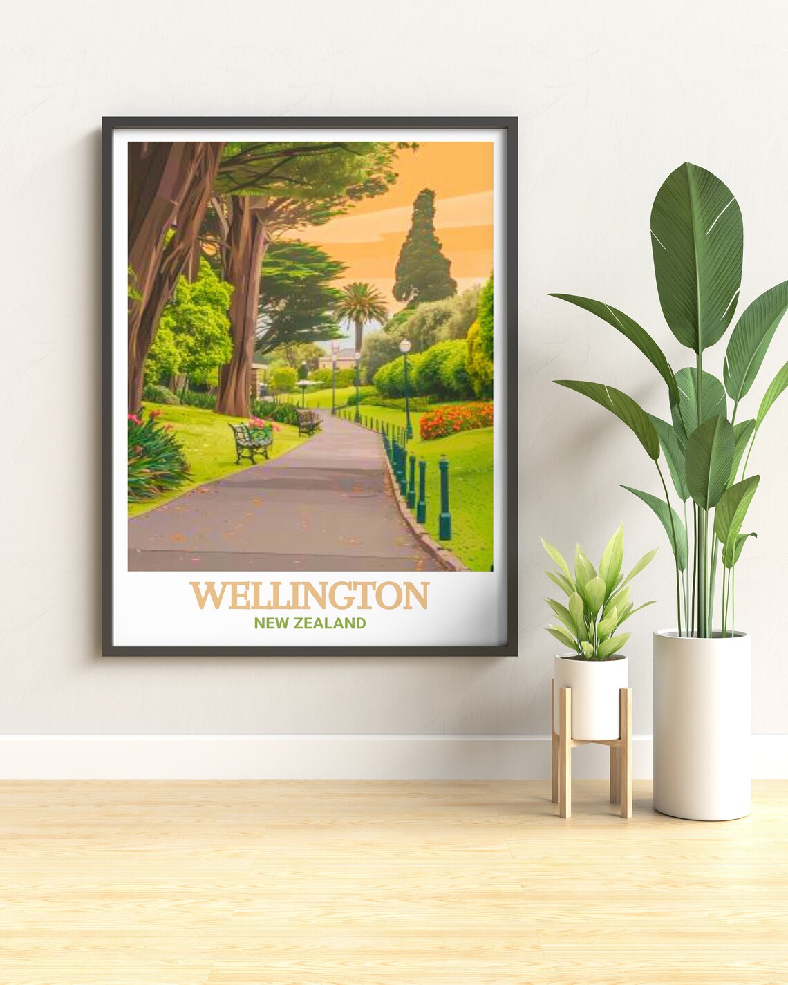 Wellington Botanic Garden Path Sunset Lamps Green Haven Poster - Image 2