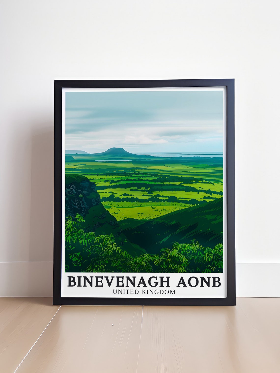 Binevenagh AONB Green Valley View United Kingdom Travel Poster - Image 4