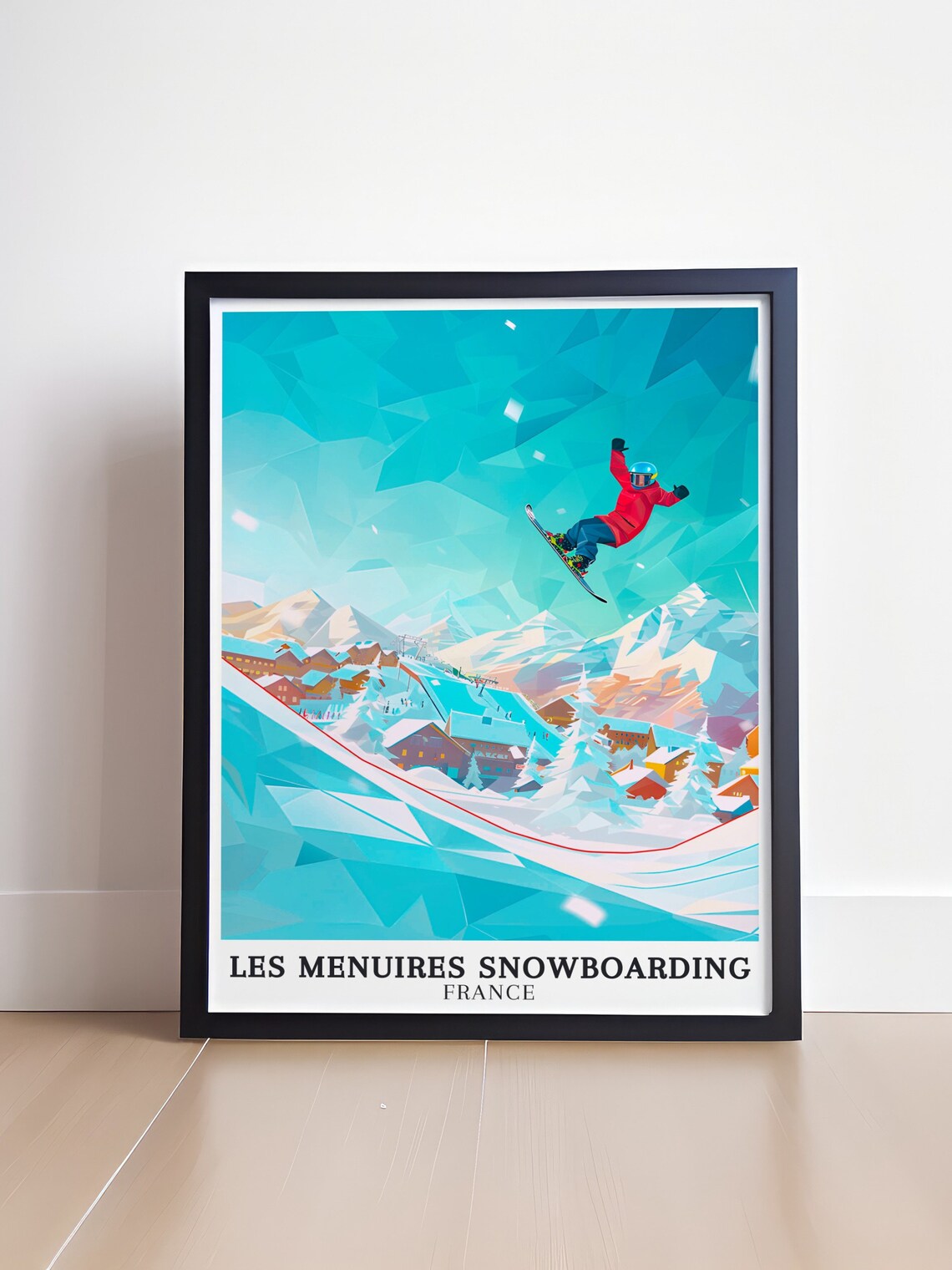 Les Menuires Snowboarding France Aerial Jump Resort Scene Poster - Image 4
