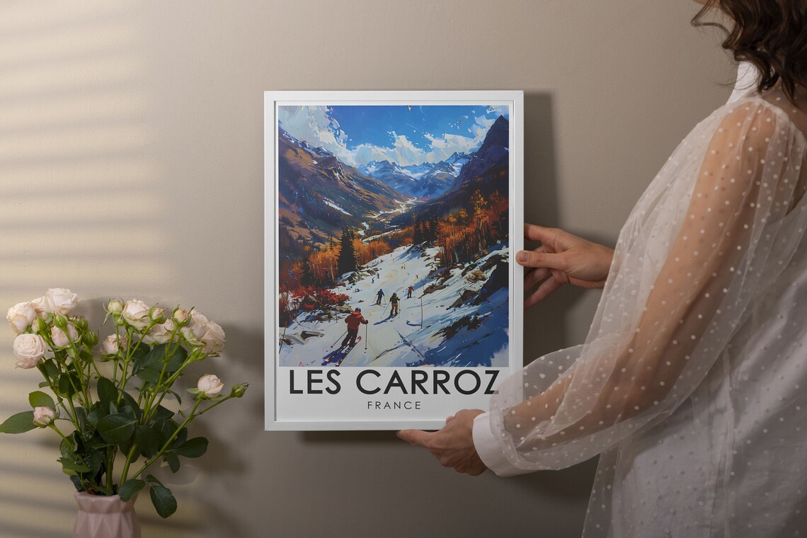 Les Carroz Ski Slopes French Alps Winter Ski Resort Travel Poster - Image 2