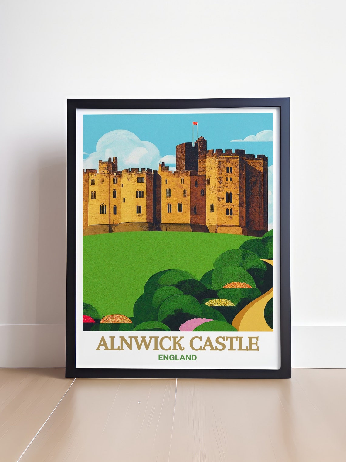 Alnwick Castle England Bold Graphic Lawn and Keep Travel Poster - Image 4