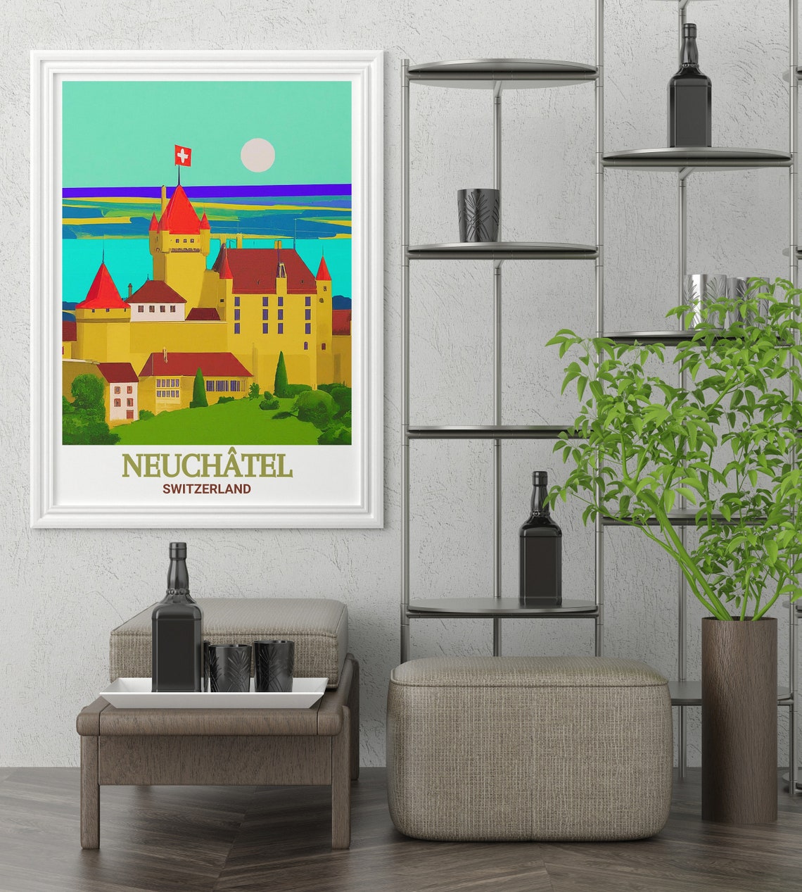 Neuchatel Switzerland Castle Lake Panorama Swiss Heritage Poster - Image 2