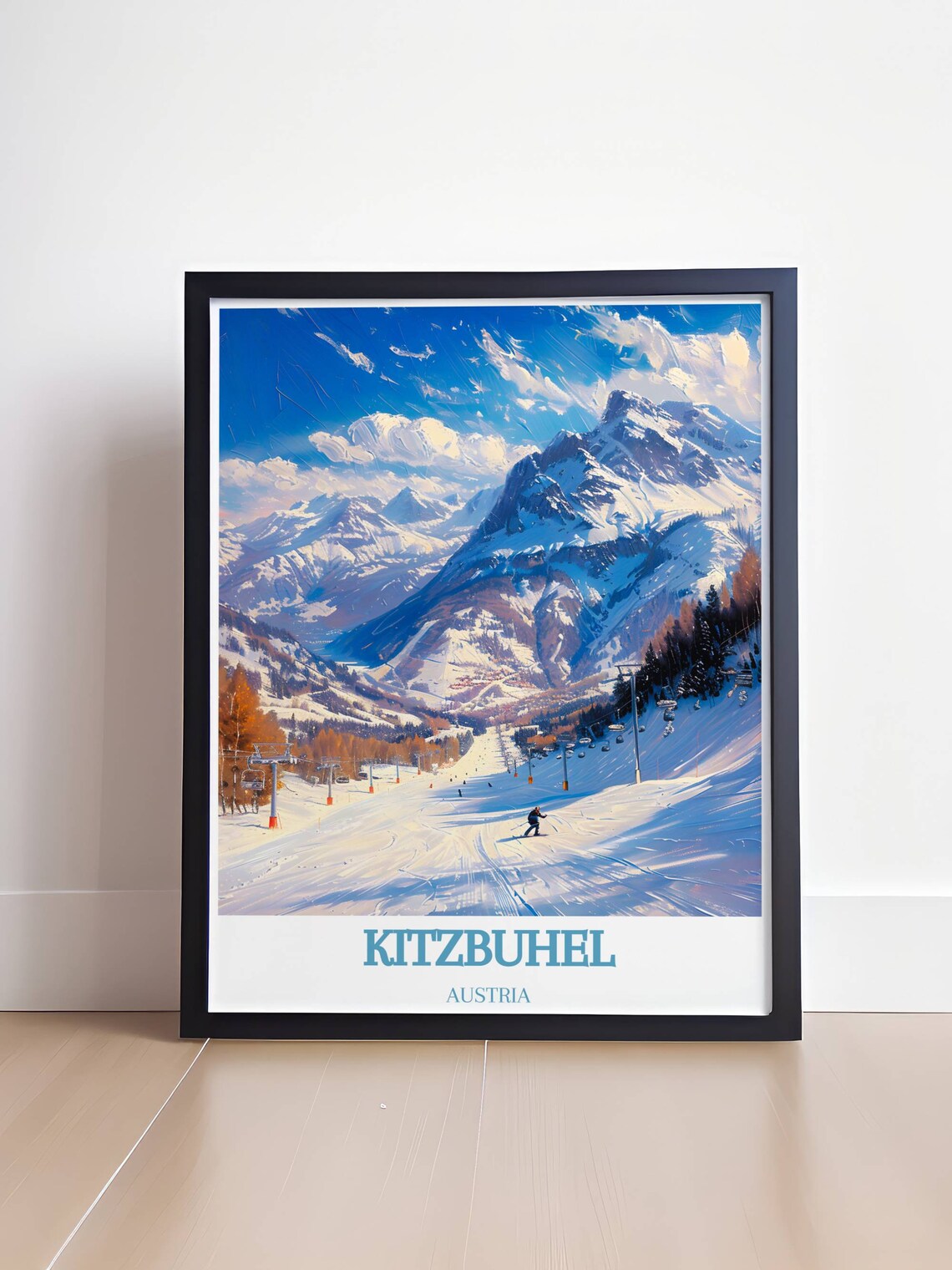Kitzbuhel Austria Sunny Ski Slope Chairlifts and Skier Poster - Image 4