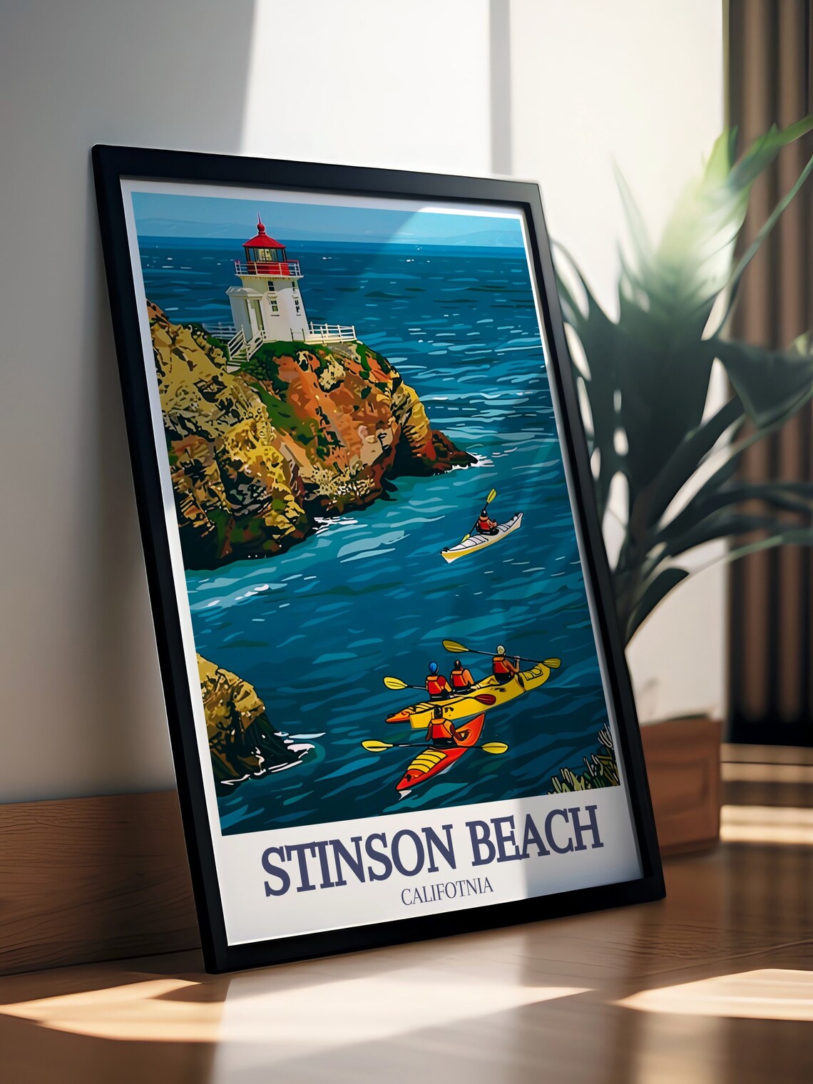 Stinson Beach Lighthouse Kayakers Pacific Coast California Poster - Image 2