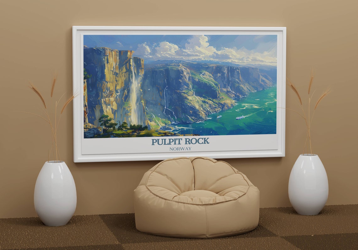 Pulpit Rock Norway Lysefjord Cliffs Waterfalls Fjord View Poster - Image 3