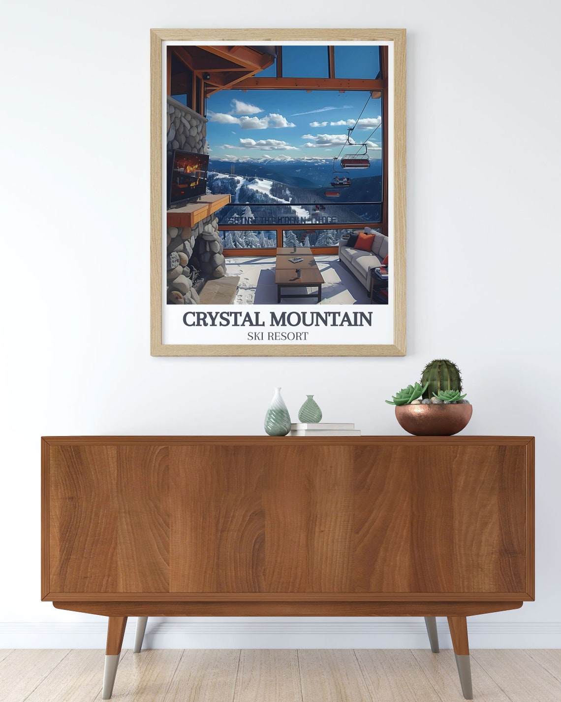 Crystal Mountain Ski Resort Cozy Lodge Fireplace View Poster - Image 3