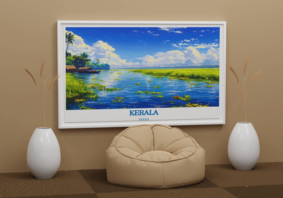 Kerala India Backwaters Houseboat Bright Blue Sky Travel Poster - Image 4