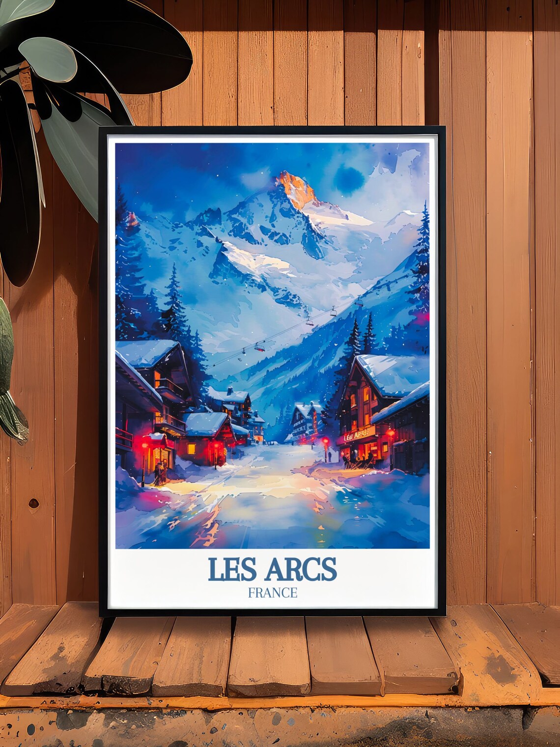 Les Arcs France Snowy Village Night Watercolor Alpine Travel Poster - Image 2