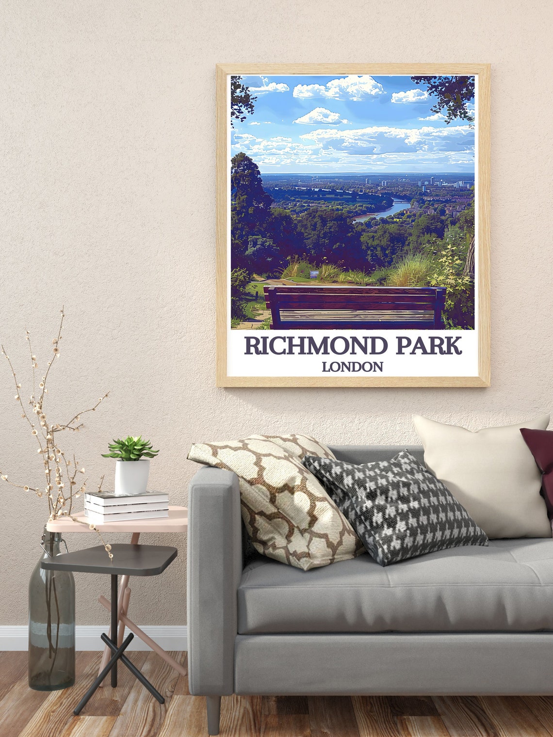 Richmond Park London Park Bench Thames Valley Skyline View Poster - Image 3