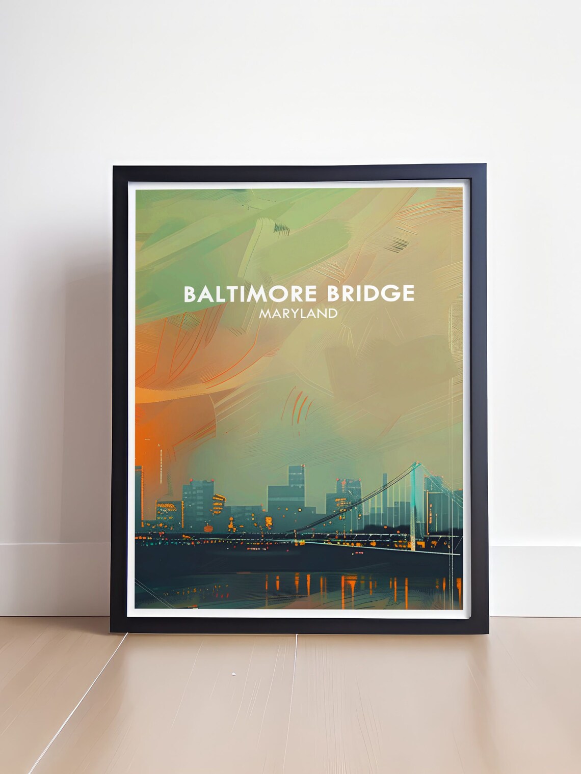 Baltimore Bridge Night Skyline Maryland Abstract Travel Art Poster - Image 3