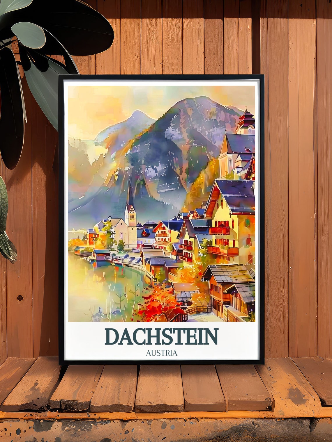 Dachstein Lakeside Alpine Village Autumn Hues Austria Travel Poster - Image 3